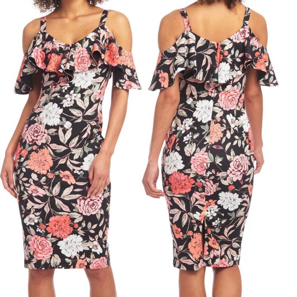 Like new - Trendy Floral-Print Cold-Shoulder Dress